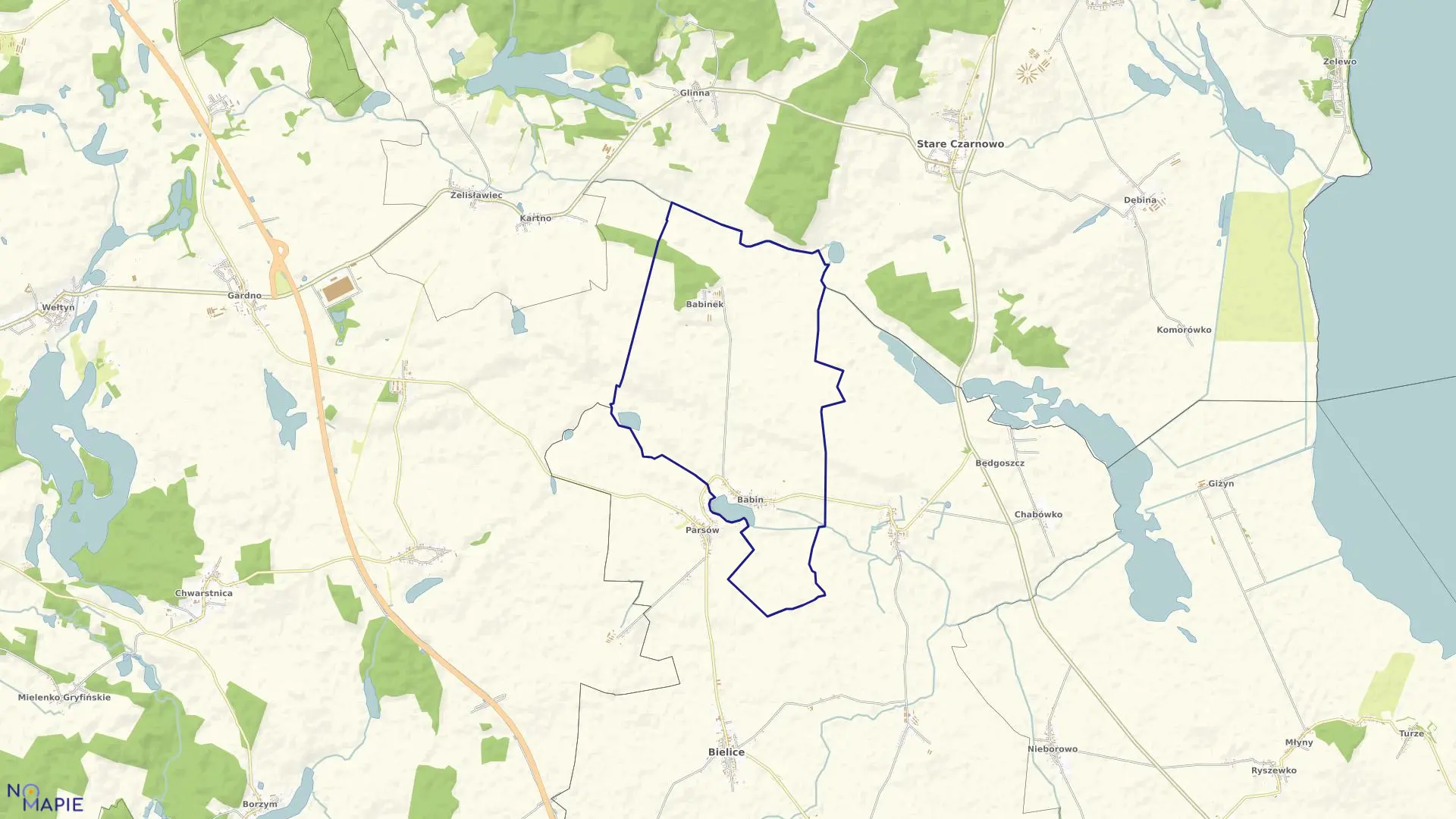 Mapa obrębu Babin w gminie Bielice