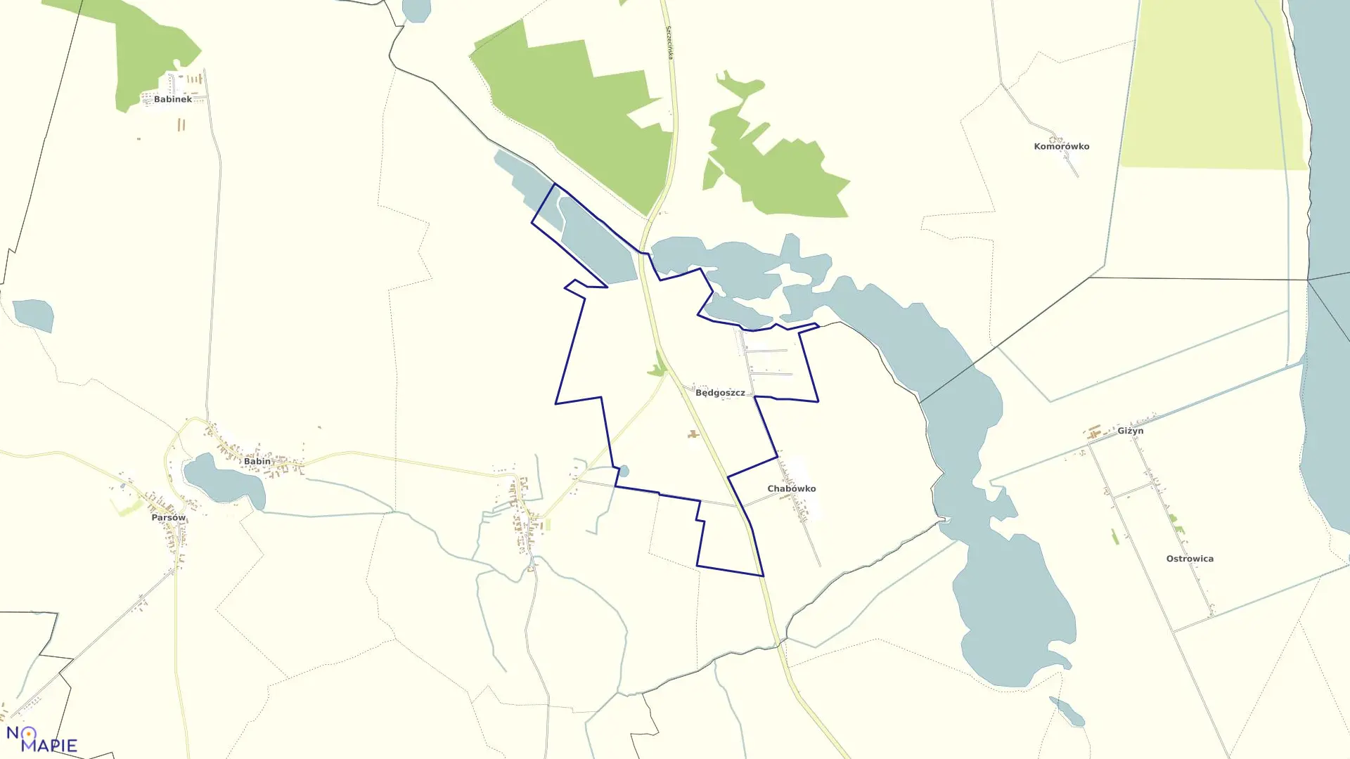 Mapa obrębu Będgoszcz w gminie Bielice