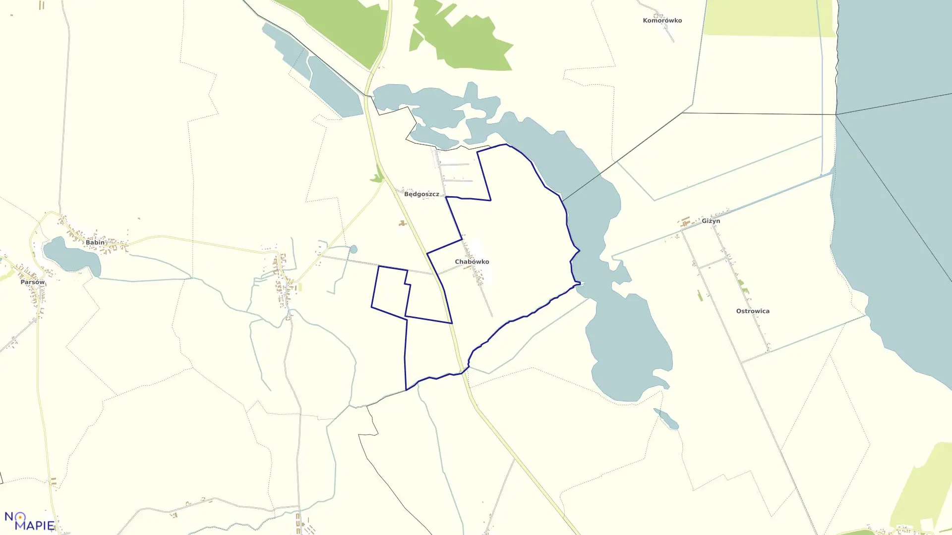 Mapa obrębu Chabówko w gminie Bielice