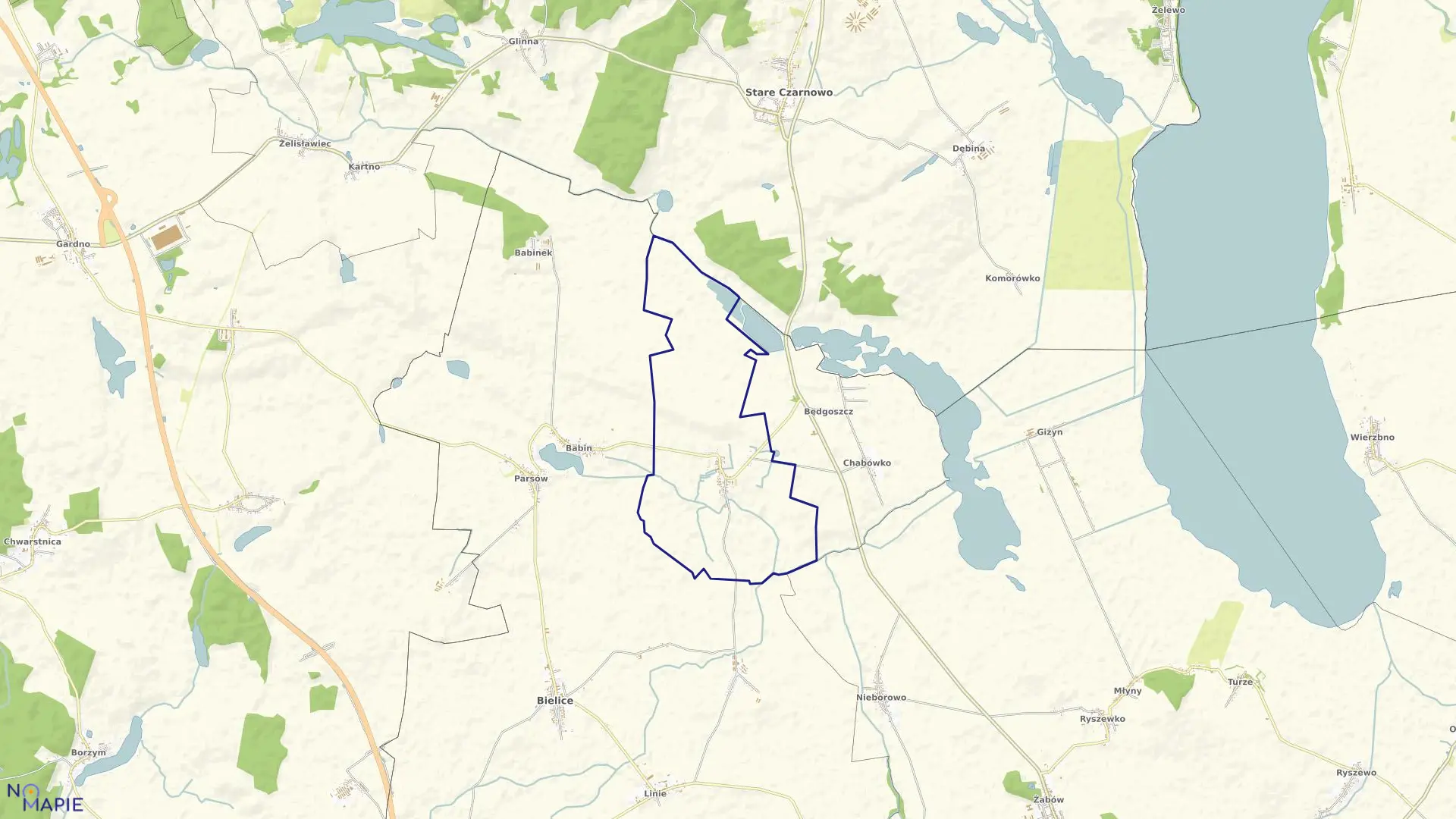 Mapa obrębu Chabowo w gminie Bielice
