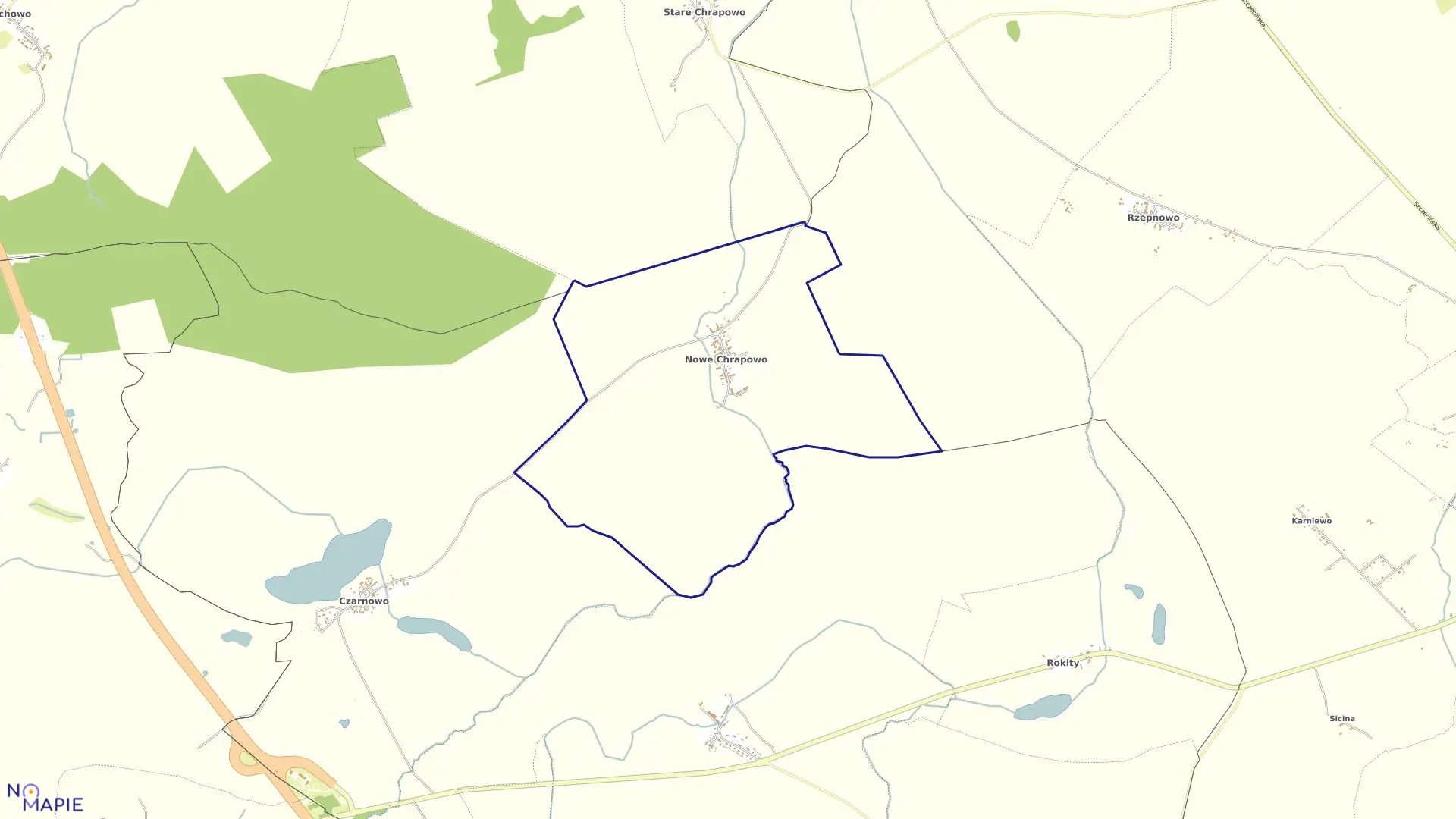 Mapa obrębu Nowe Chrapowo w gminie Bielice