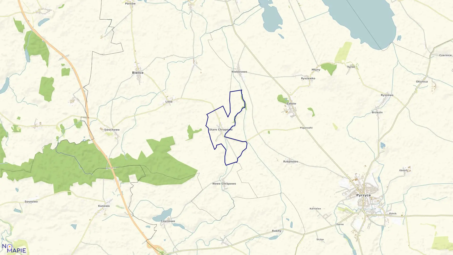 Mapa obrębu Stare Chrapowo w gminie Bielice